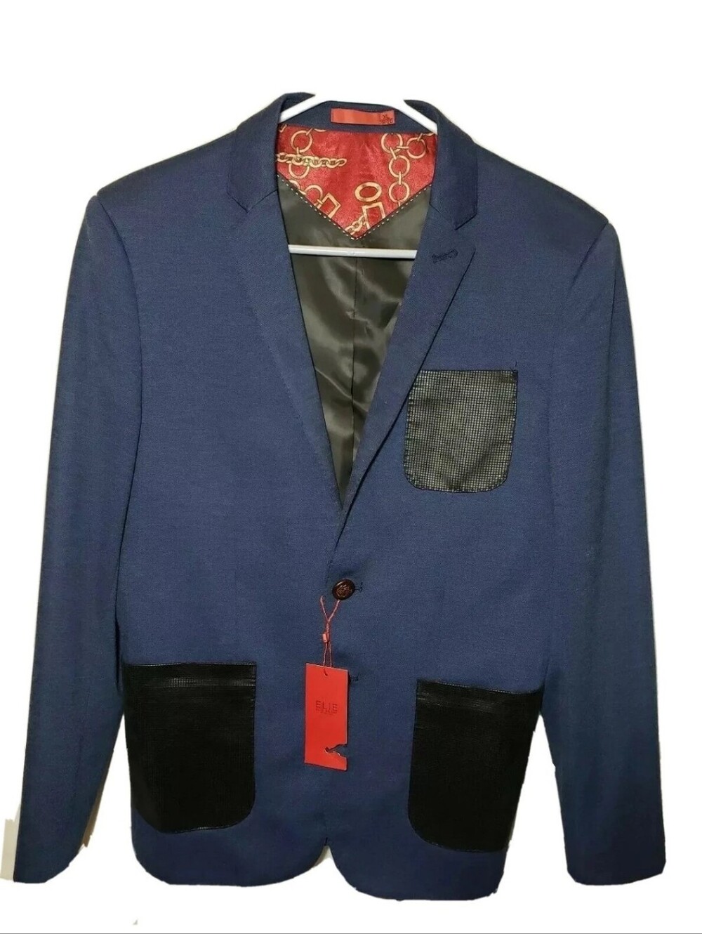 New ELIE BALLEH Navy Boys 18/20 XL Sport Coat Jacket Blazer Elbow Patches